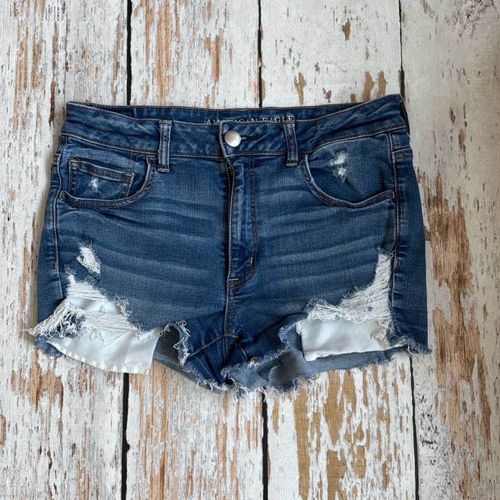 American Eagle High Rise Shortie Shorts distressed sz 12
